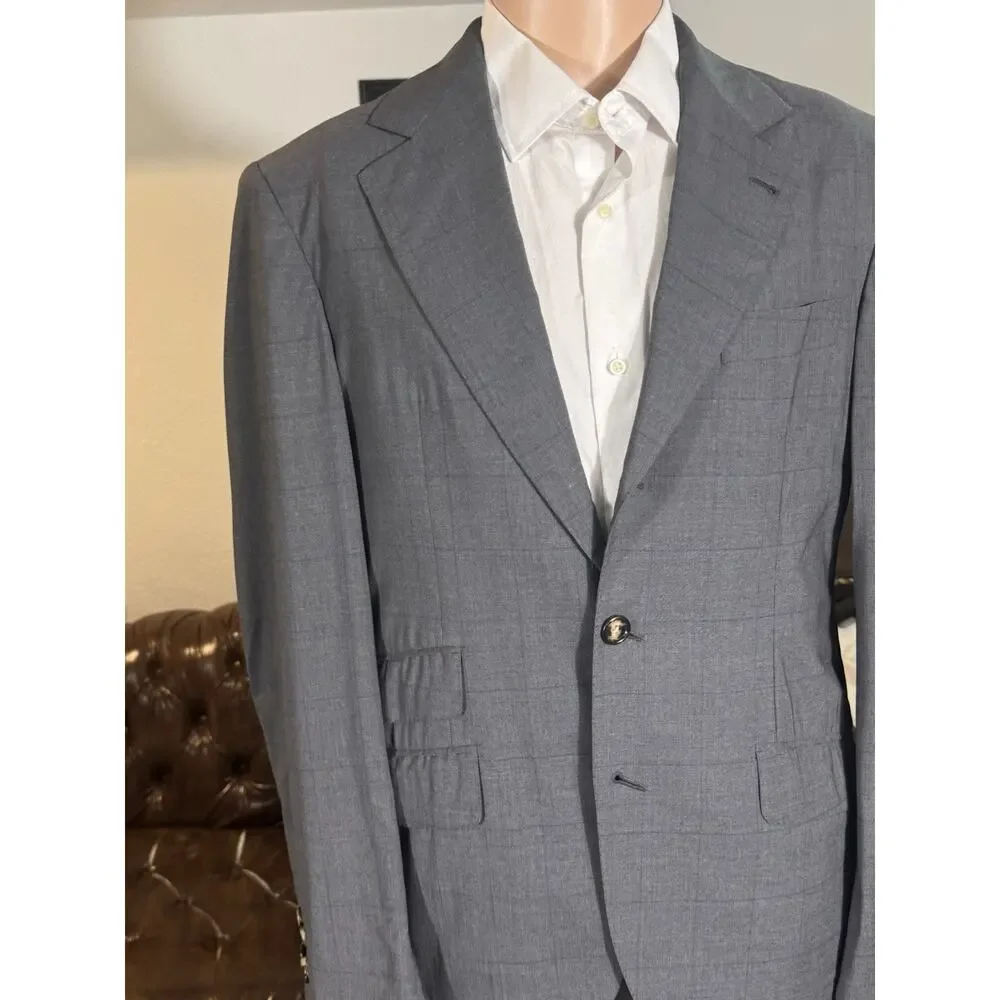 Brunello Cucinelli Charcoal Windowpane Virgin Wool Deconstructed Blazer 50 40R